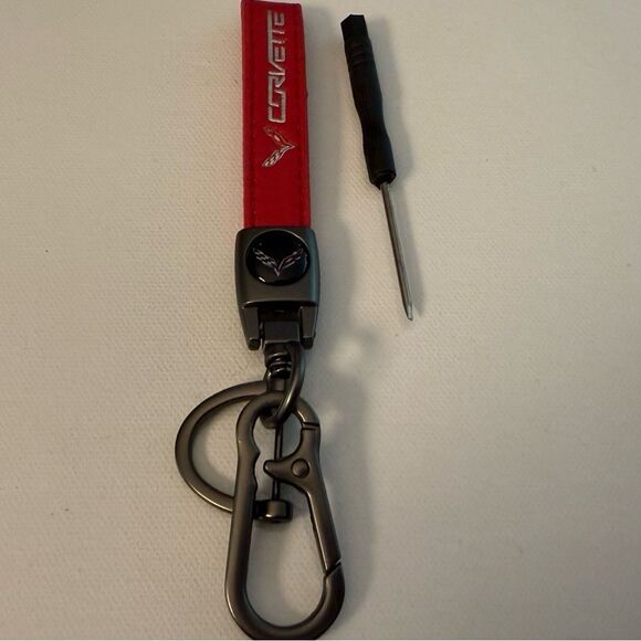 Corvette Key Fob Keychain in Red Leather with Logo NWT - Picture 2 of 4